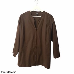 Eileen Fisher brown button down blouse 2X